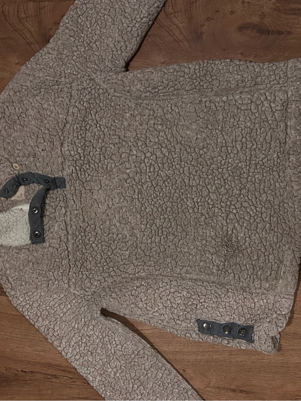 Altar'd State Taupe Sherpa Crewneck with Snap Placket